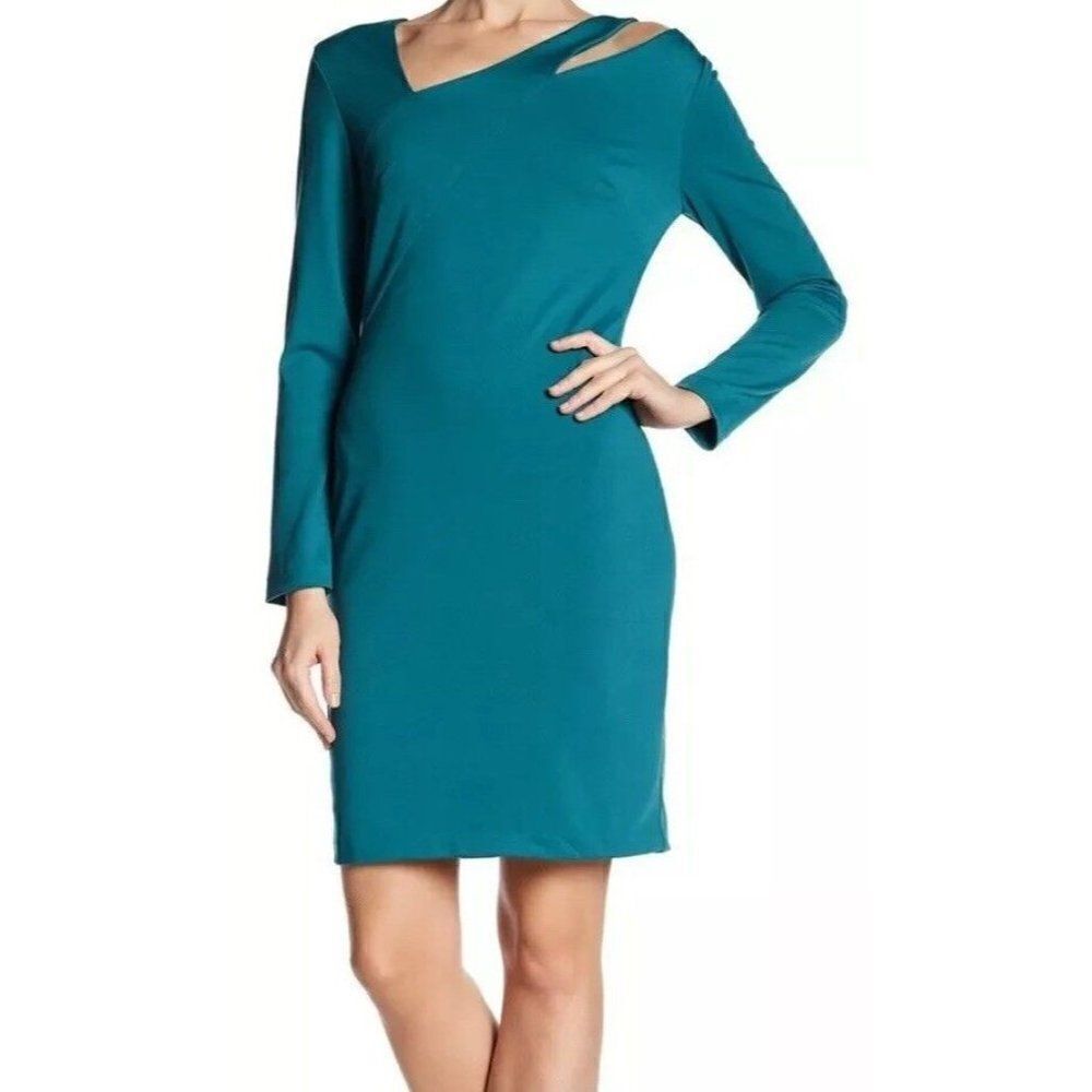 Alexia Admor Leslie Long Sleeve Cut Out Sheath Dress Xtra Large in Teal Green